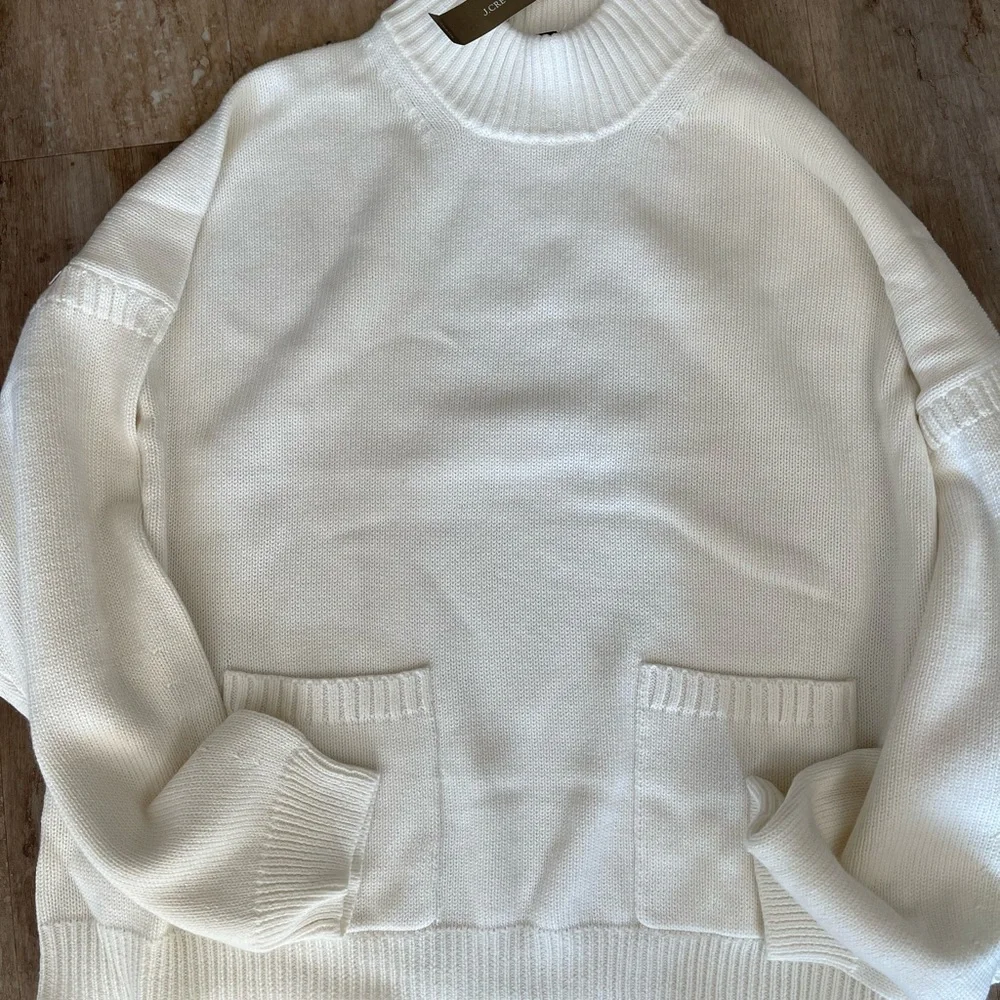 NWT Jcrew ivory Cotton Cashmere patch pocket mock turtleneck - Picture 2 of 4